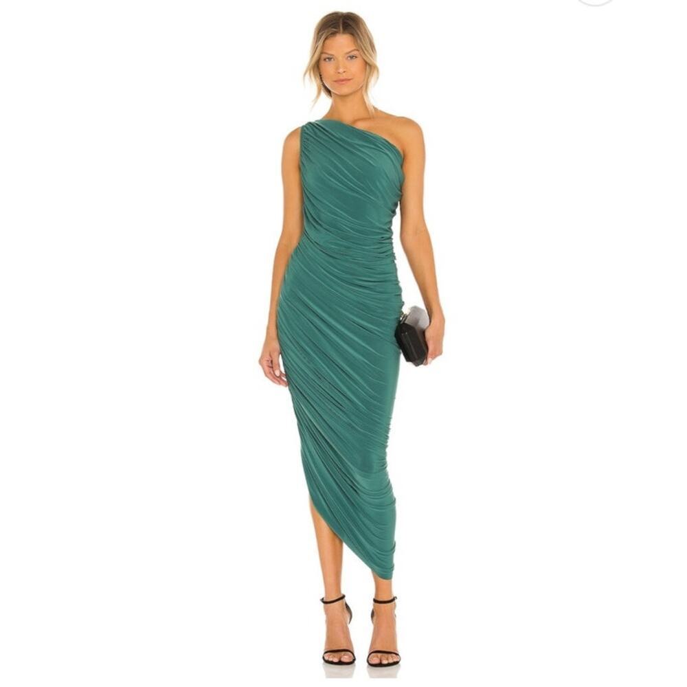Norma Kamali Diana one shoulder Iconic Gown Dress Mountain Green Size Small